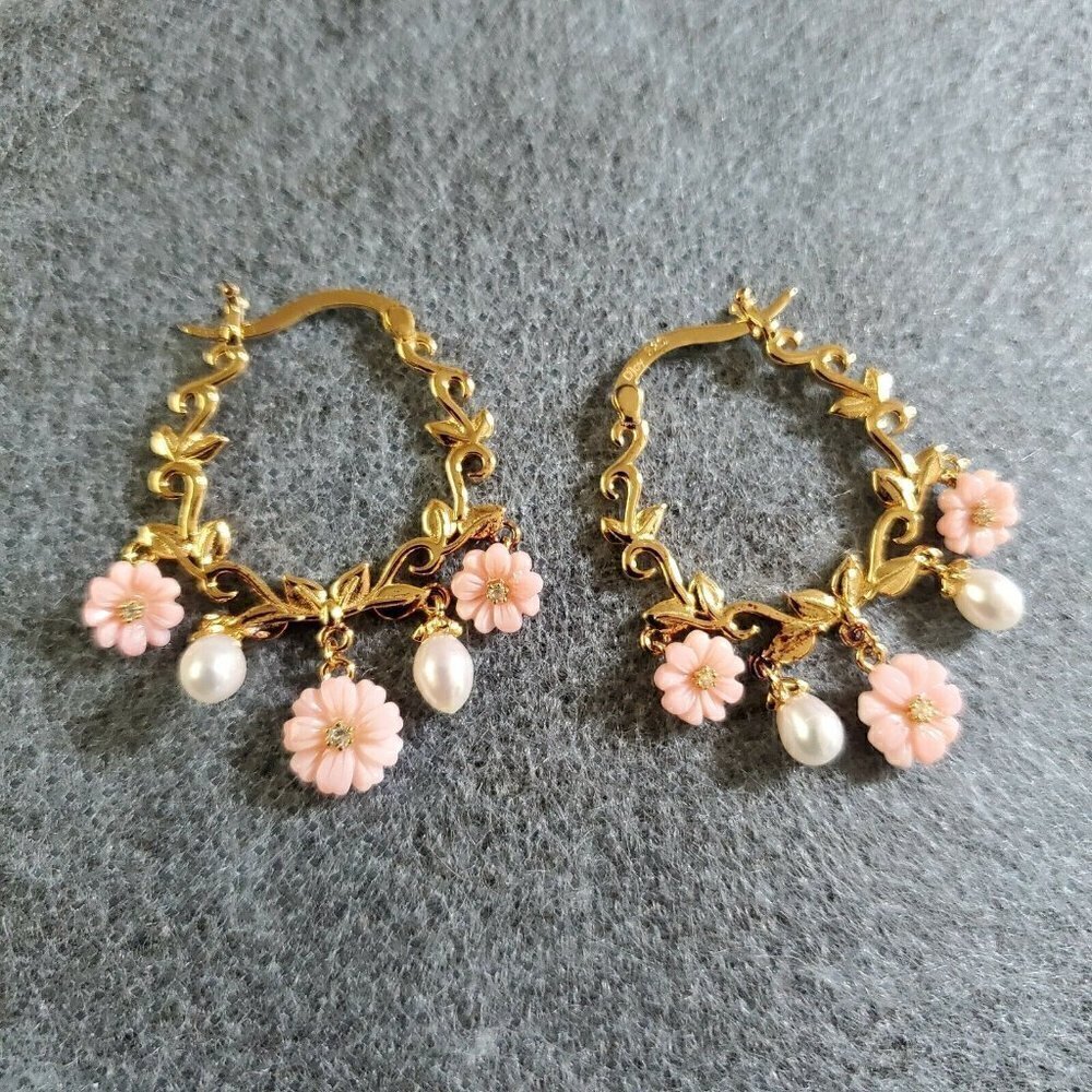 Jardin Mother of Pearl Flower Multigemstone Hoop Earrings